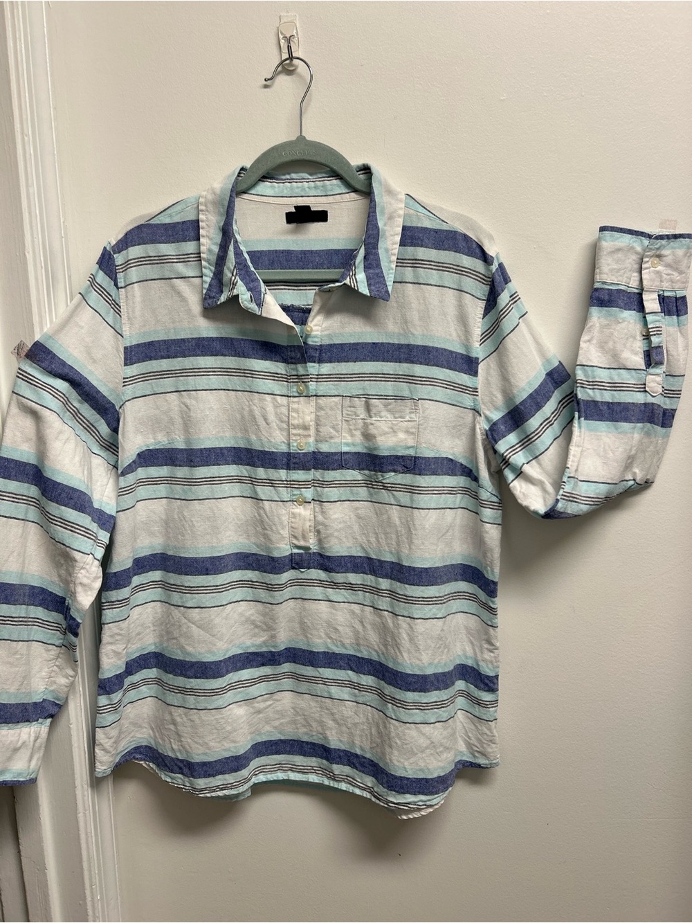 GAP cotton linen White Tunic with Blue and Aqua Stripes Beachy resort cruise